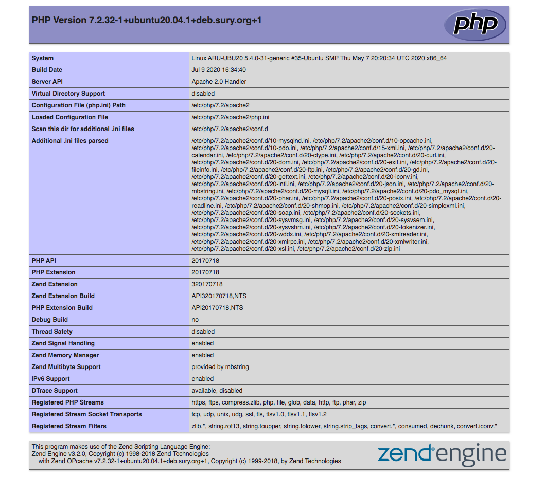 Pagina info di PHP su Ubuntu