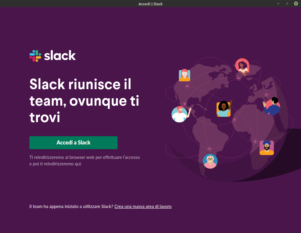 Schermata di Accesso Slack