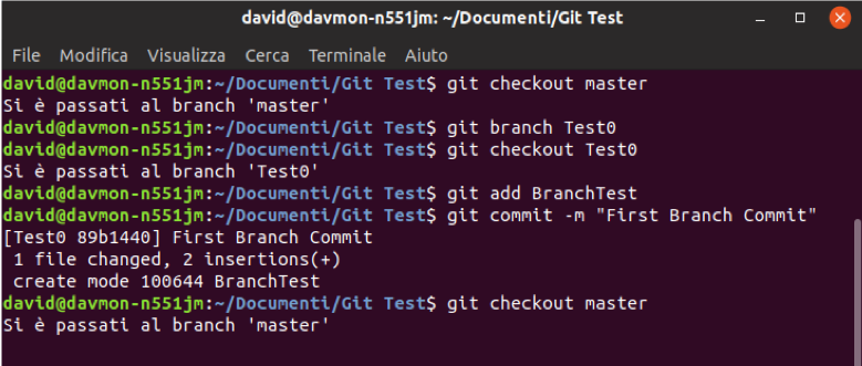 Creazione Ramo e Commit