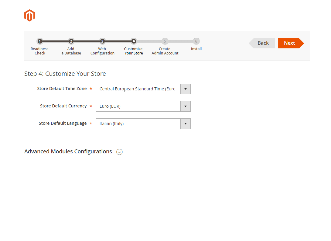 configurazione Magento