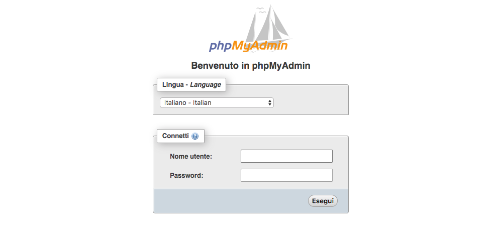 Accesso PhpMyAdmin