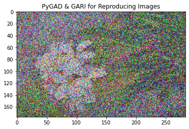 L'immagine generata dall'algoritmo GA. Si intravedono vagamente alcuni fiori bianchi. È il risultato del blocco codice di esempio.