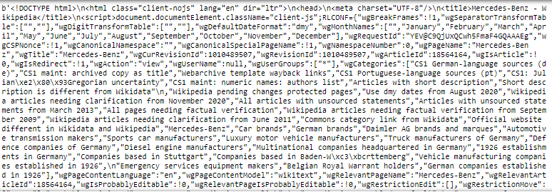 Il codice sorgente della pagina Wikipedia. È il risultato del blocco codice di esempio.