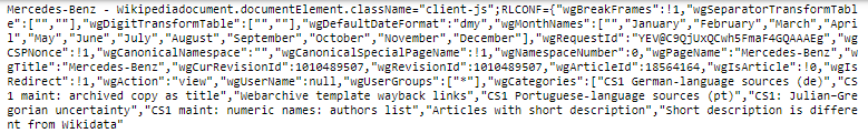 Il codice sorgente della pagina Wikipedia ripulito da tag ed entità HTML. È il risultato del blocco codice di esempio.
