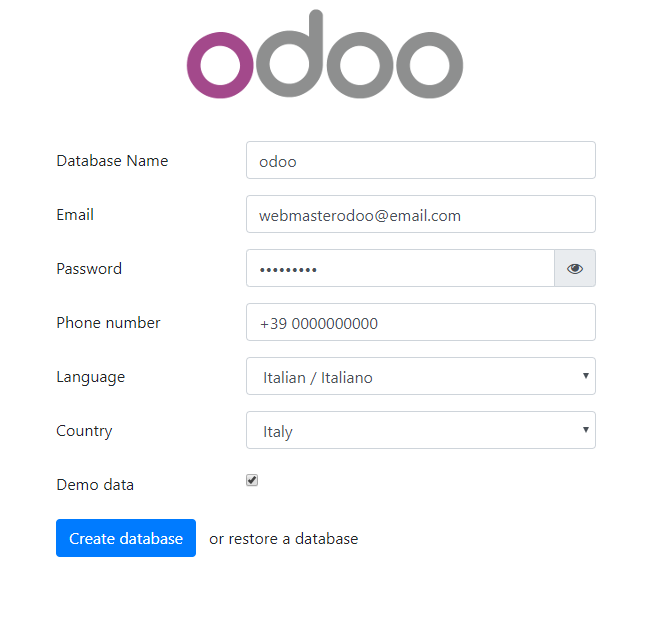 Creazione Database Odoo