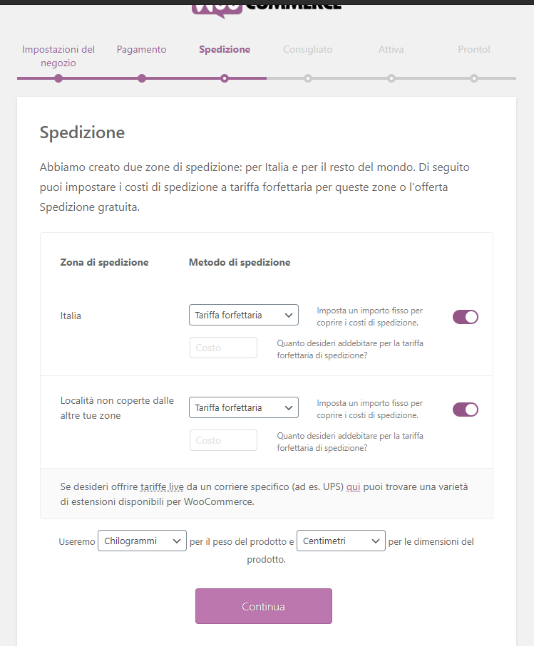 Configura metodi di spedizione su WooCommerce