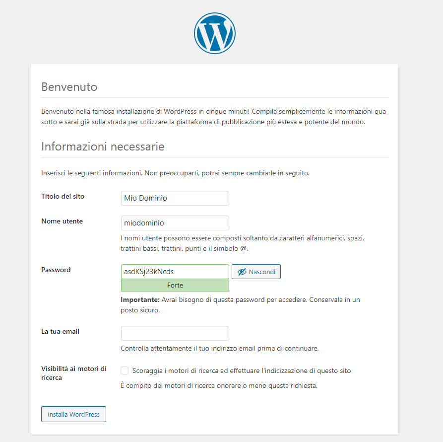 Installazione di Wordpress