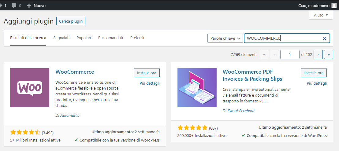 Ricerca plugin WooCommerce