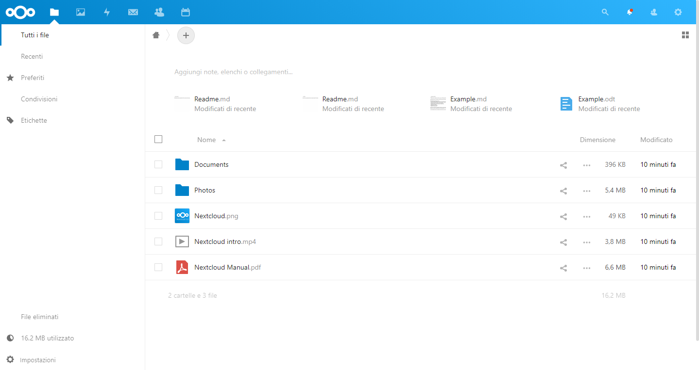 File e Cartelle Nextcloud