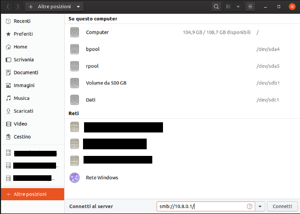 Connessione al server Samba da Ubuntu