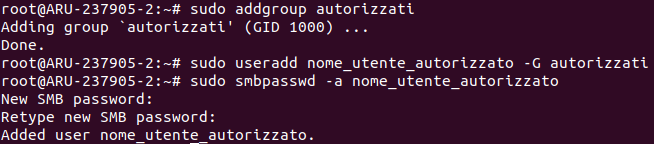 Aggiunta gruppo e utente autorizzato