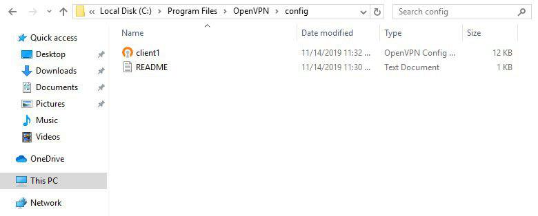 Cartella di configurazione OpenVPN