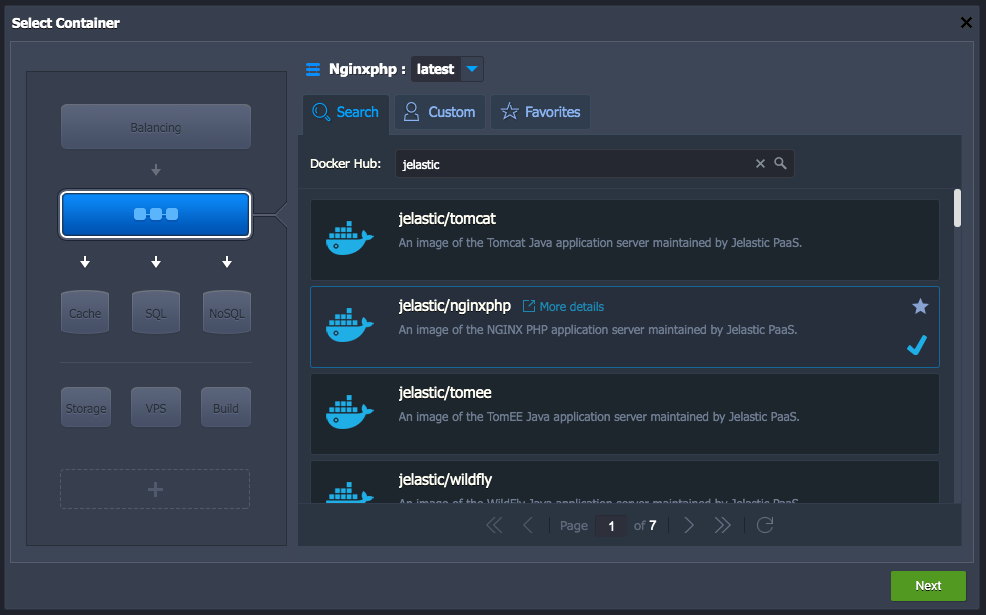 Seleziona l'immagine Docker su Jelastic Cloud