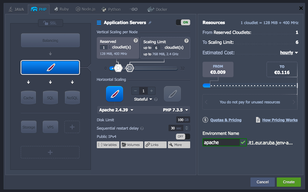 Configurazione dell'ambiente su Jelastic Cloud