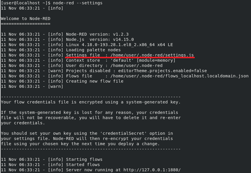 Visualizzazione path file settings