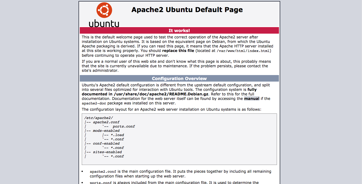 Pagina di benvenuto di Apache 2